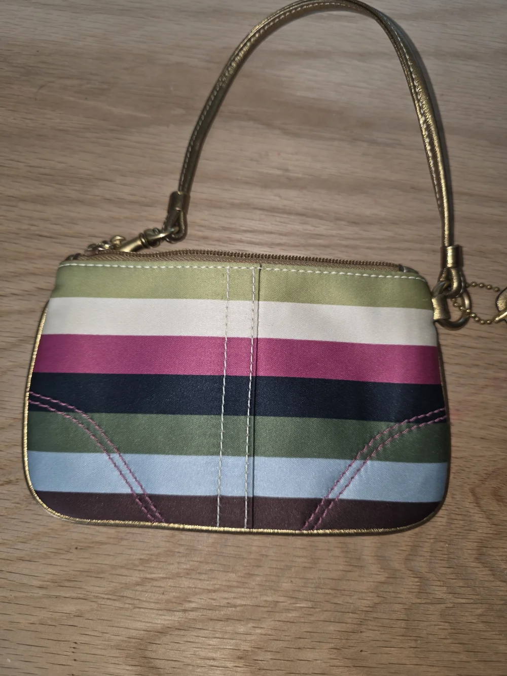 COACH Multicolor Striped Small Wristlet with Gold Trim